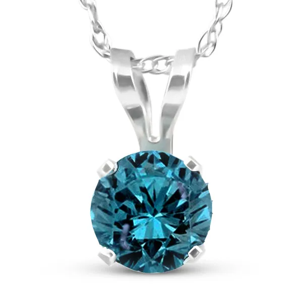 1/2 Carat Blue Diamond Solitaire Pendant 14K White Gold 18" Chain Treated