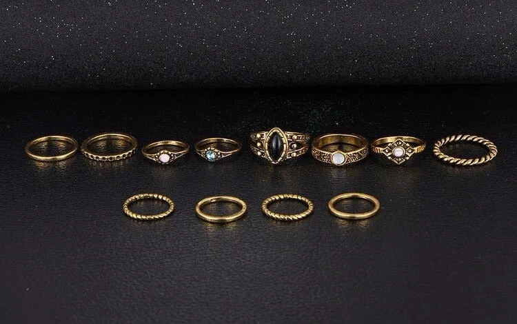 12Pcs Vintage Gold Silver Midi Knuckle Women's Retro Bohemian Rings