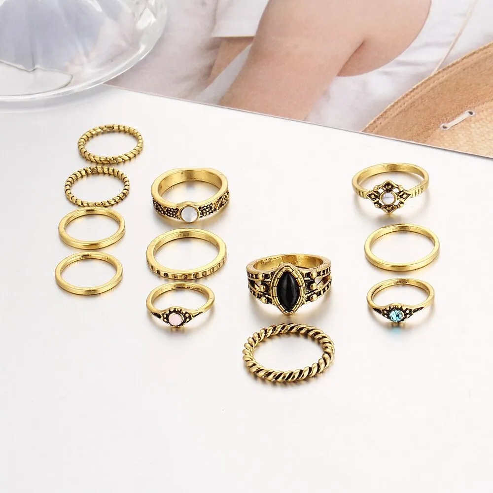 12Pcs Vintage Gold Silver Midi Knuckle Women's Retro Bohemian Rings