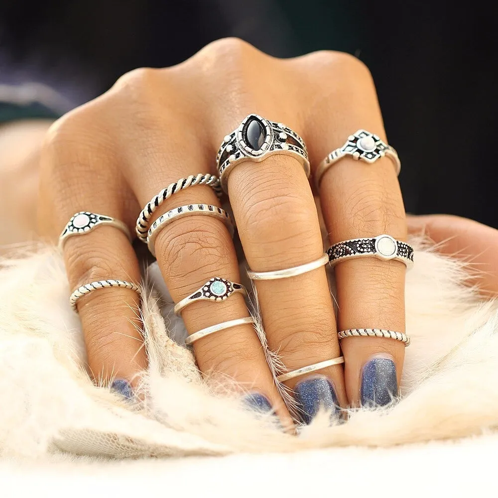 12Pcs Vintage Gold Silver Midi Knuckle Women's Retro Bohemian Rings