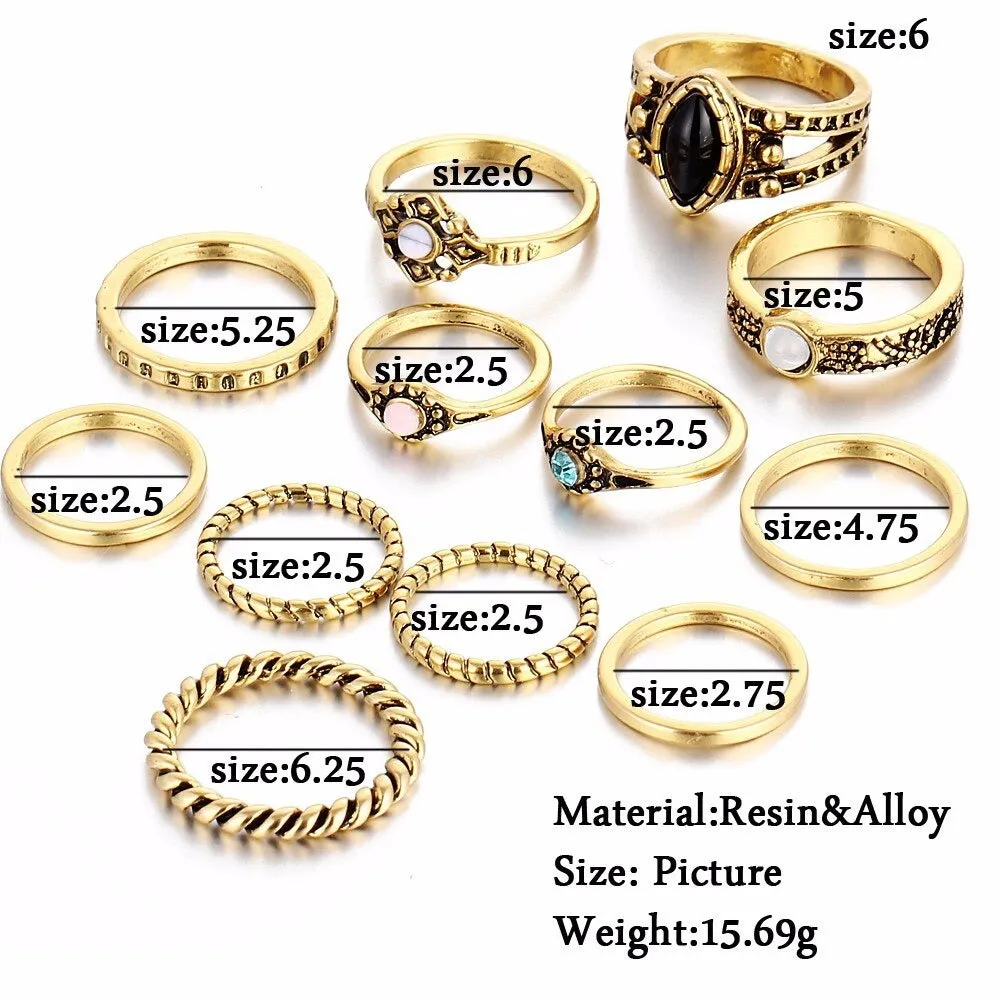 12Pcs Vintage Gold Silver Midi Knuckle Women's Retro Bohemian Rings