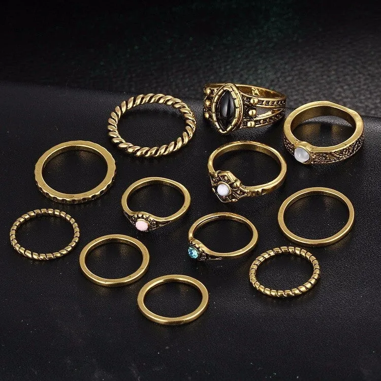 12Pcs Vintage Gold Silver Midi Knuckle Women's Retro Bohemian Rings