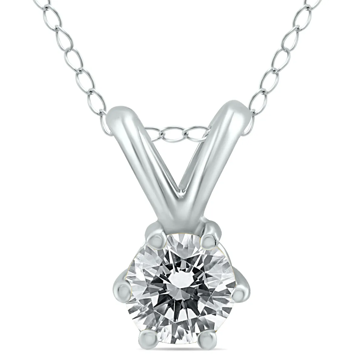 1/3 Carat 6 Prong Diamond Solitaire Pendant In 14K White Gold