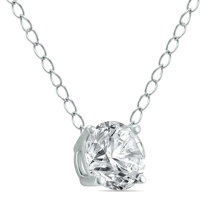 1/4 Carat Floating Round Diamond Solitaire Necklace In 14K White Gold