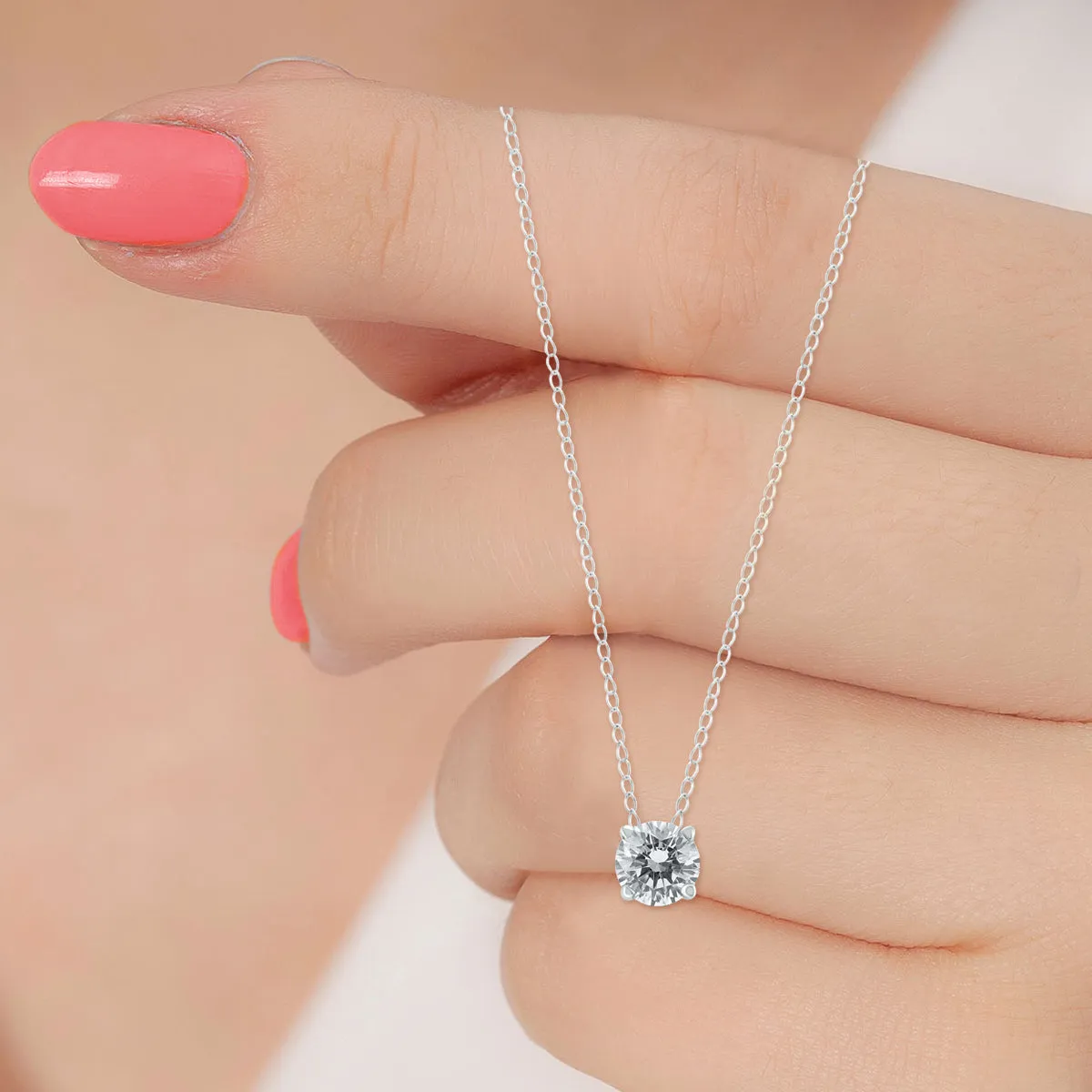 1/4 Carat Floating Round Diamond Solitaire Necklace In 14K White Gold