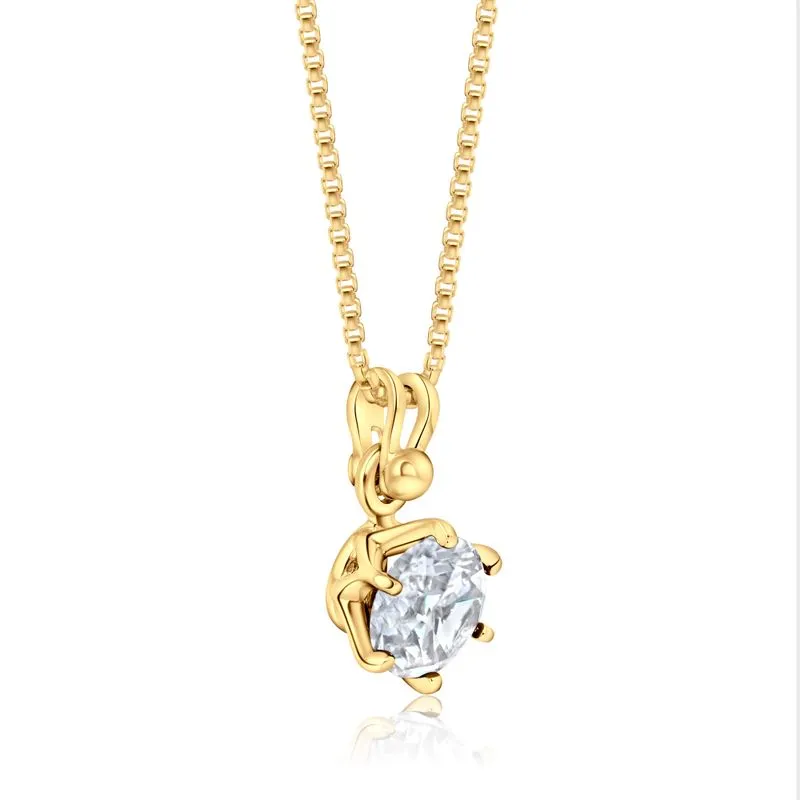 14K Gold Plated White Cz Pendant Necklace, Dec Birthstone