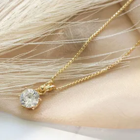 14K Gold Plated White Cz Pendant Necklace, Dec Birthstone