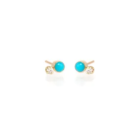 14k Mixed Turquoise Bezel & Diamond Studs