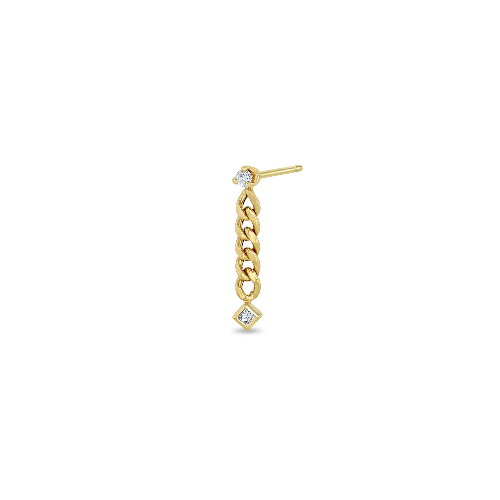 14k Prong & Princess Diamond Small Curb Chain Drop Earrings