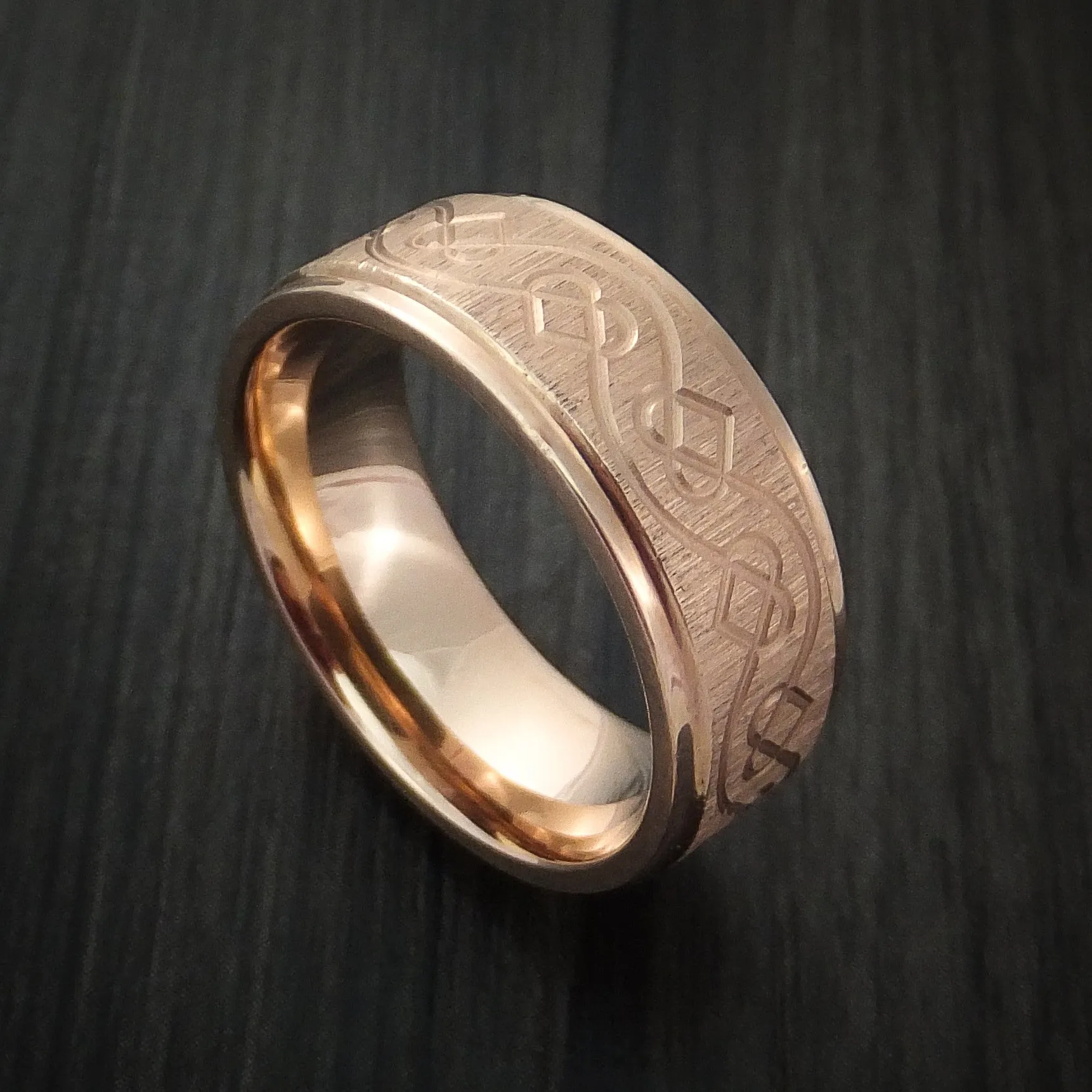 14K Rose Gold Men's Ring with Celtic Heart Design Custom Made Band