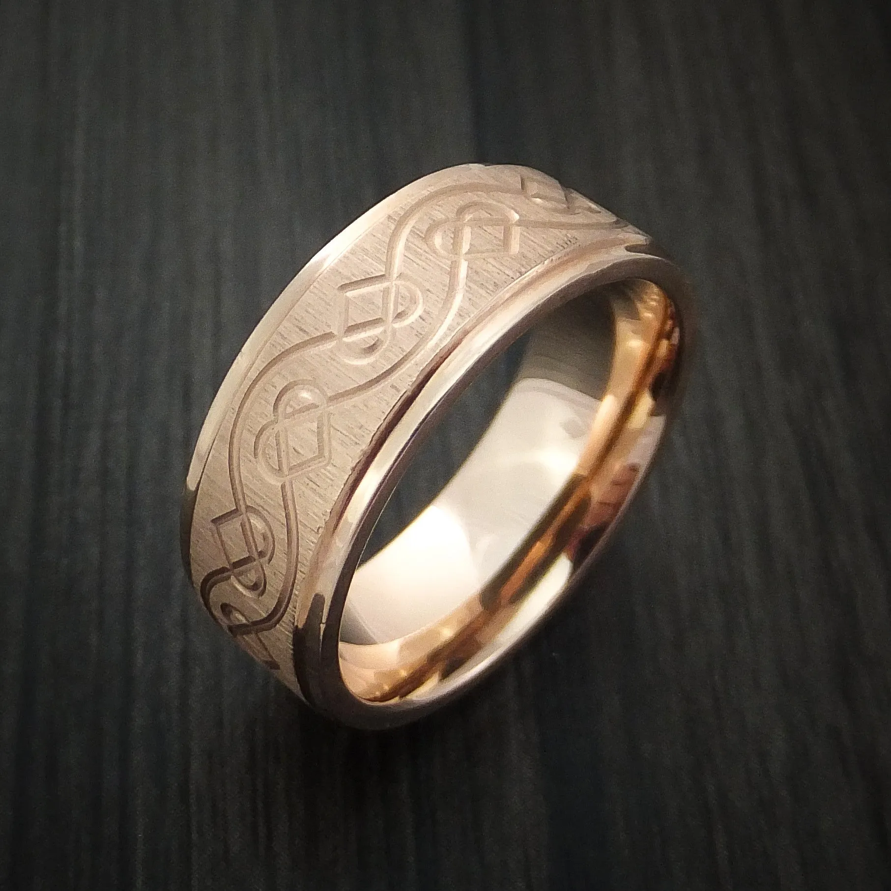 14K Rose Gold Men's Ring with Celtic Heart Design Custom Made Band