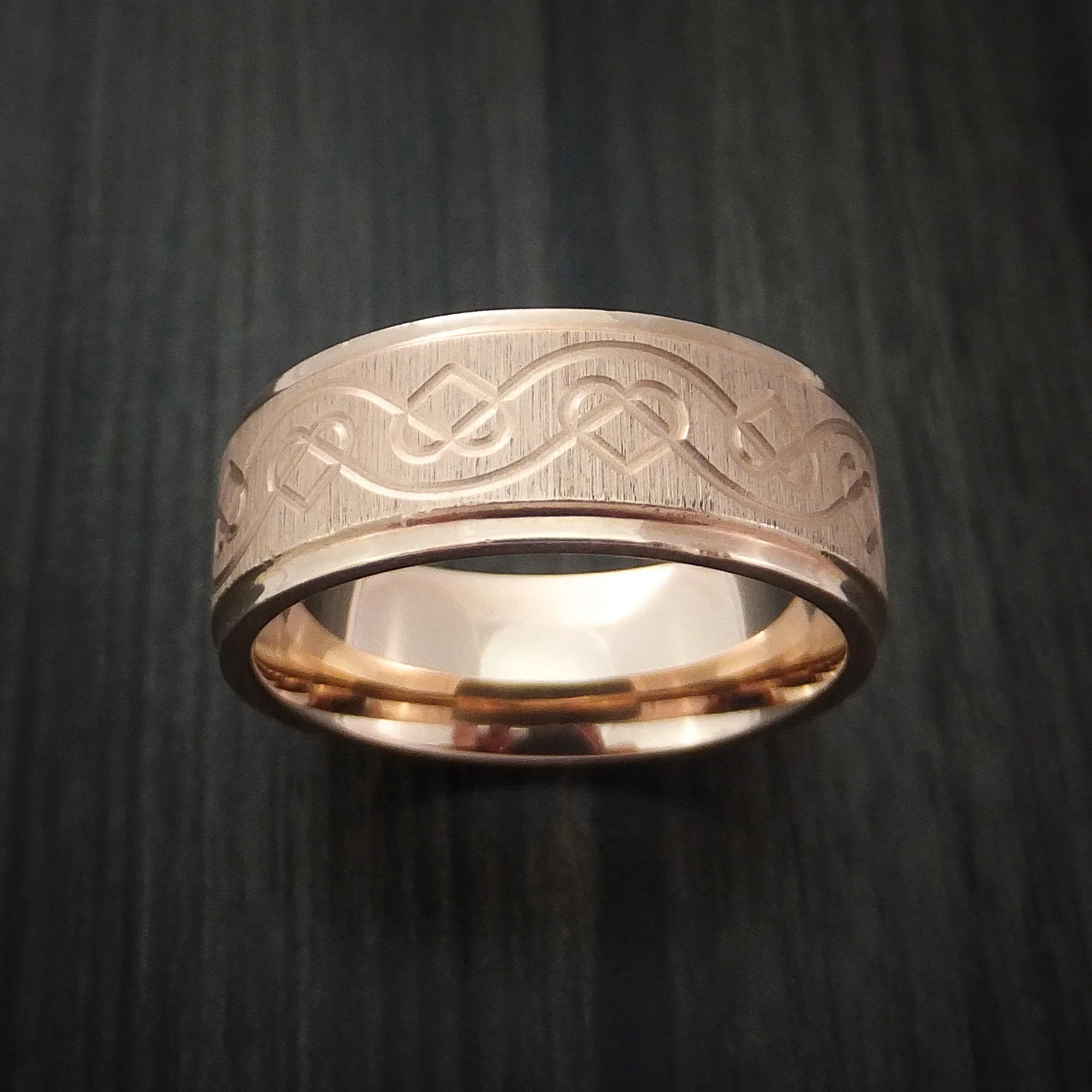 14K Rose Gold Men's Ring with Celtic Heart Design Custom Made Band