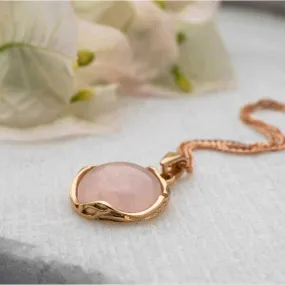 14K Rose Gold Round Pink Rose Quartz 12mm Pendant