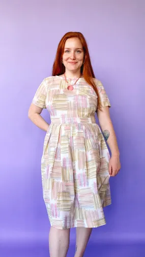 1950s Pink and Green Pleated Dress, sz. M