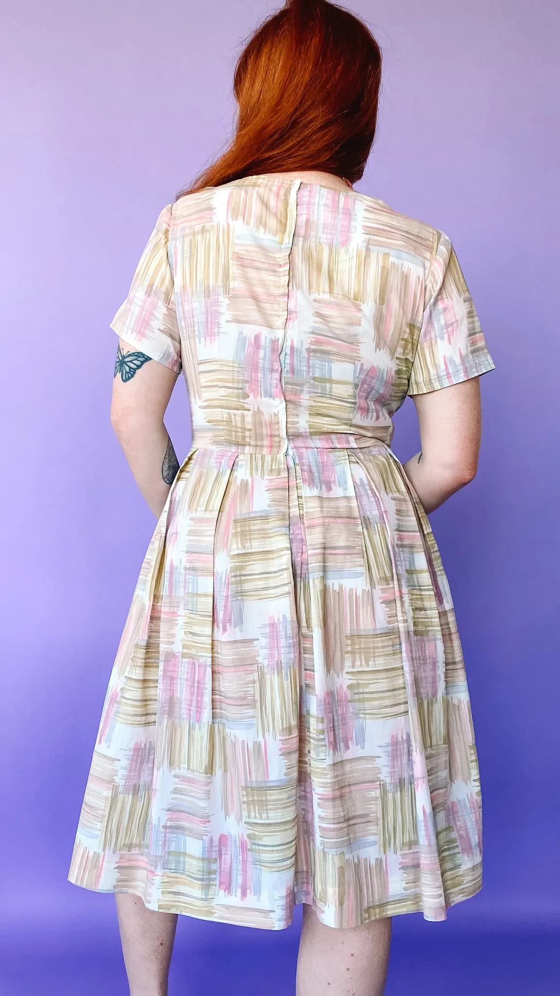 1950s Pink and Green Pleated Dress, sz. M