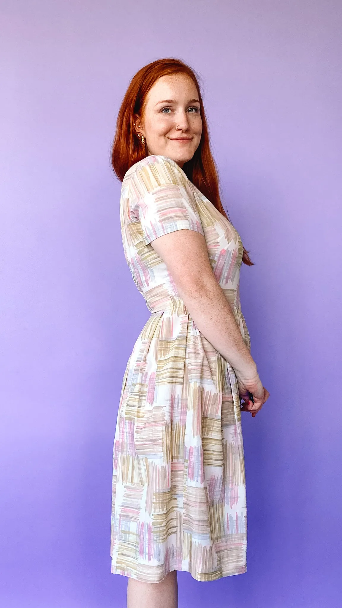 1950s Pink and Green Pleated Dress, sz. M