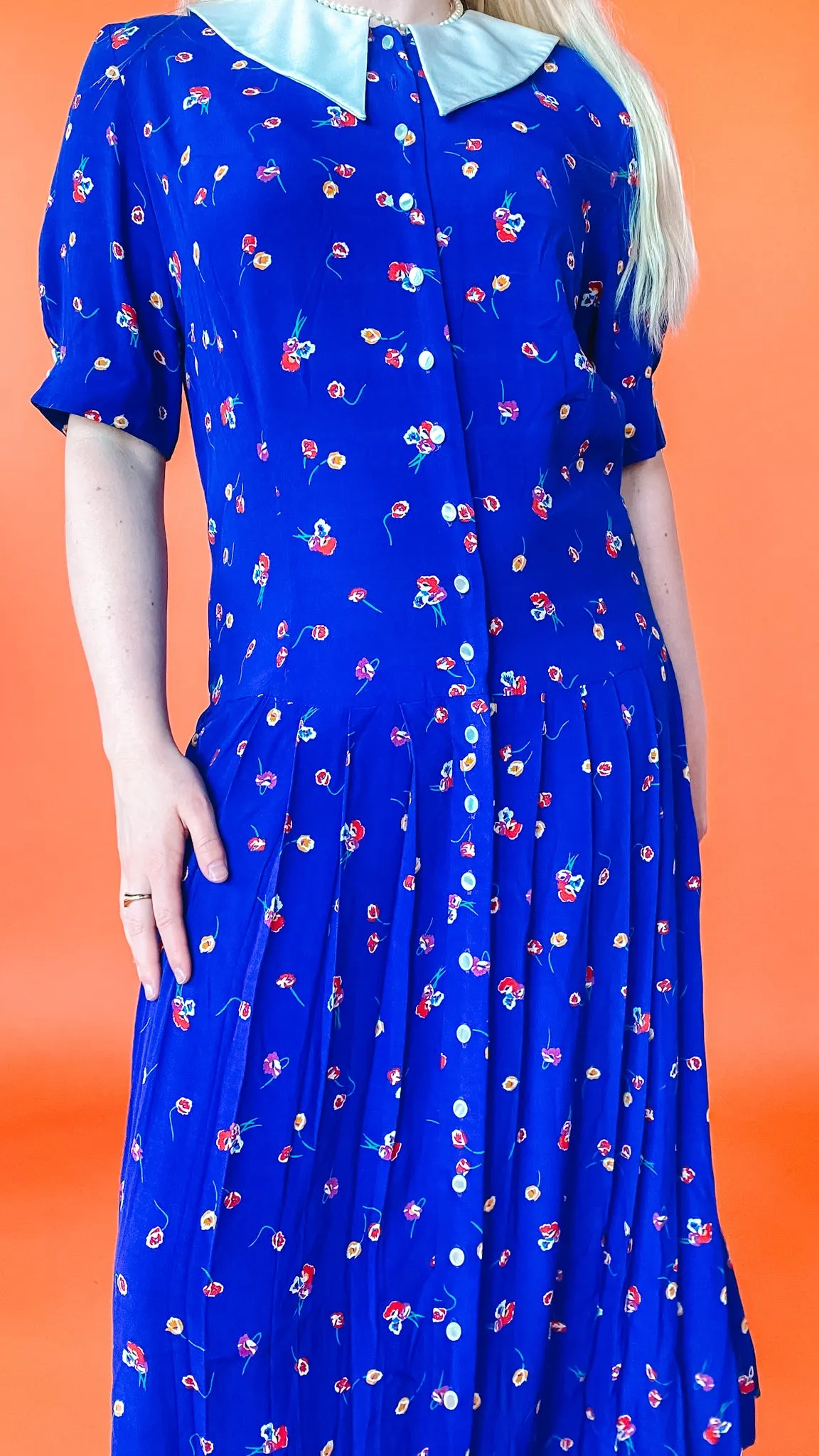 1980s Blue Floral Dress, sz. XL