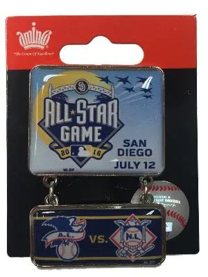 2016 All-Star Game San Diego Aminco Dueling  A.L. & N.L. Teams Dangler Lapel Pin