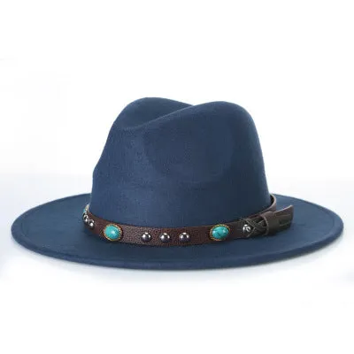 2017 new Men Women Wool Felt Sombrero Cap Fedora Hat Western Cowboy Cowgirl Cap Jazz hat Sun Hat Toca Cap with leather band