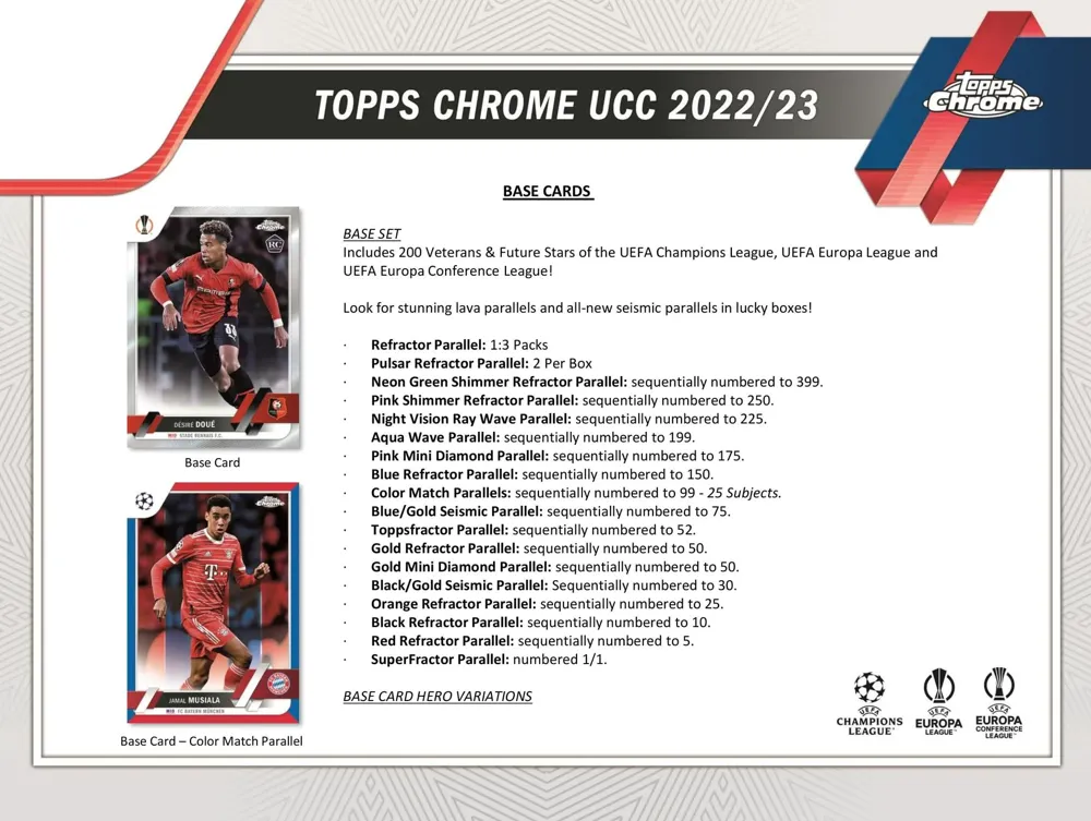 2022/23 Topps Chrome UEFA Club Competitions Soccer Hobby Box 20 Packs per Box, 4 Cards per Pack