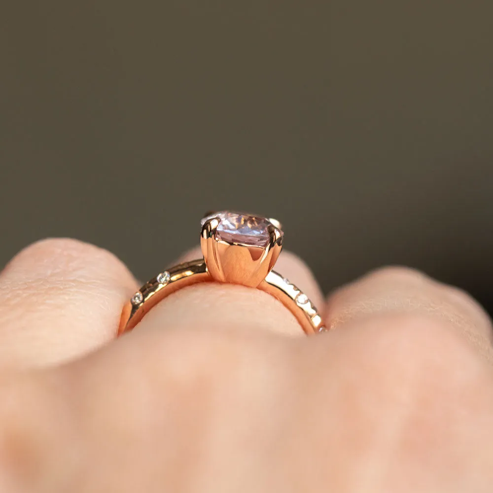 2.10ct Oval Pink Spinel in 14k Rose Gold Low Profile Evergreen Solitaire with Embedded Diamonds