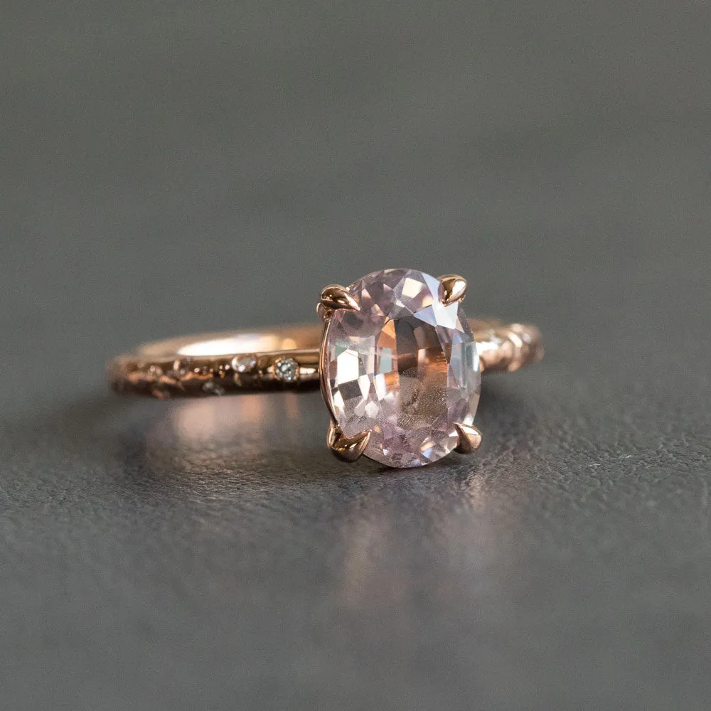 2.10ct Oval Pink Spinel in 14k Rose Gold Low Profile Evergreen Solitaire with Embedded Diamonds