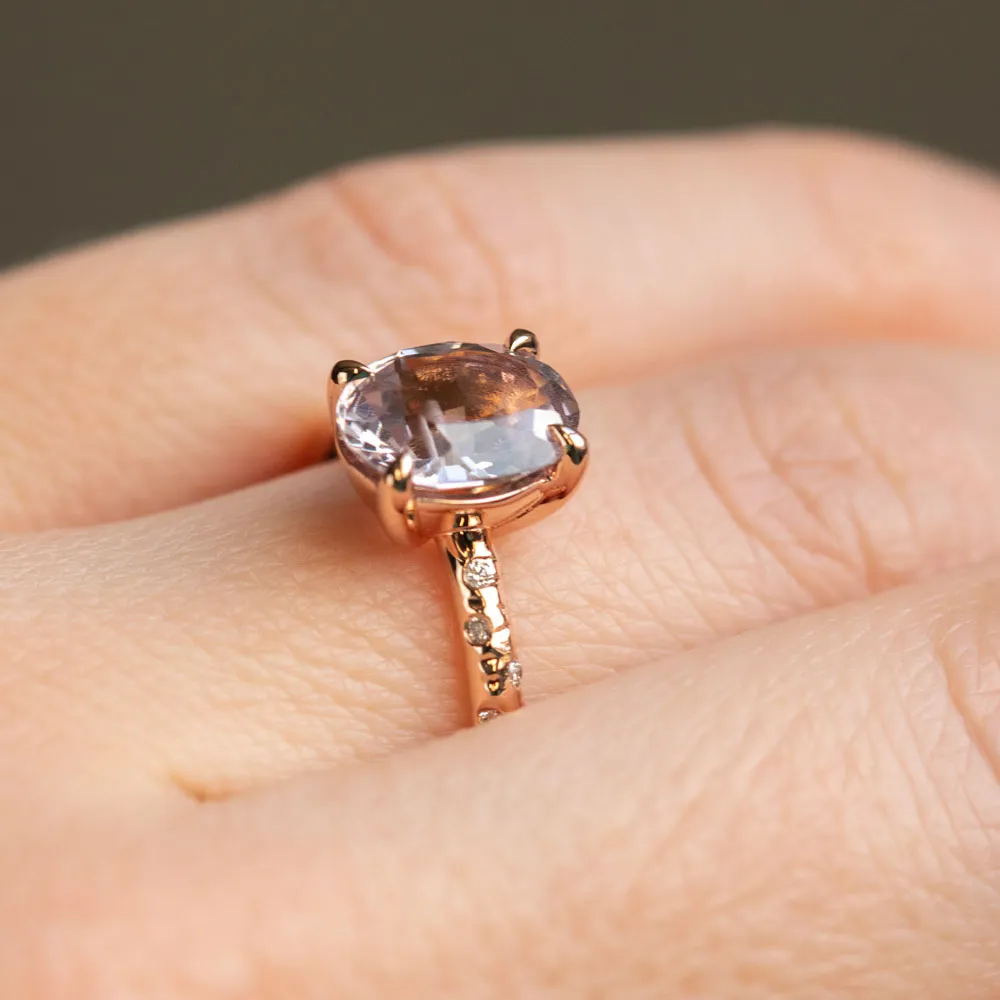 2.10ct Oval Pink Spinel in 14k Rose Gold Low Profile Evergreen Solitaire with Embedded Diamonds