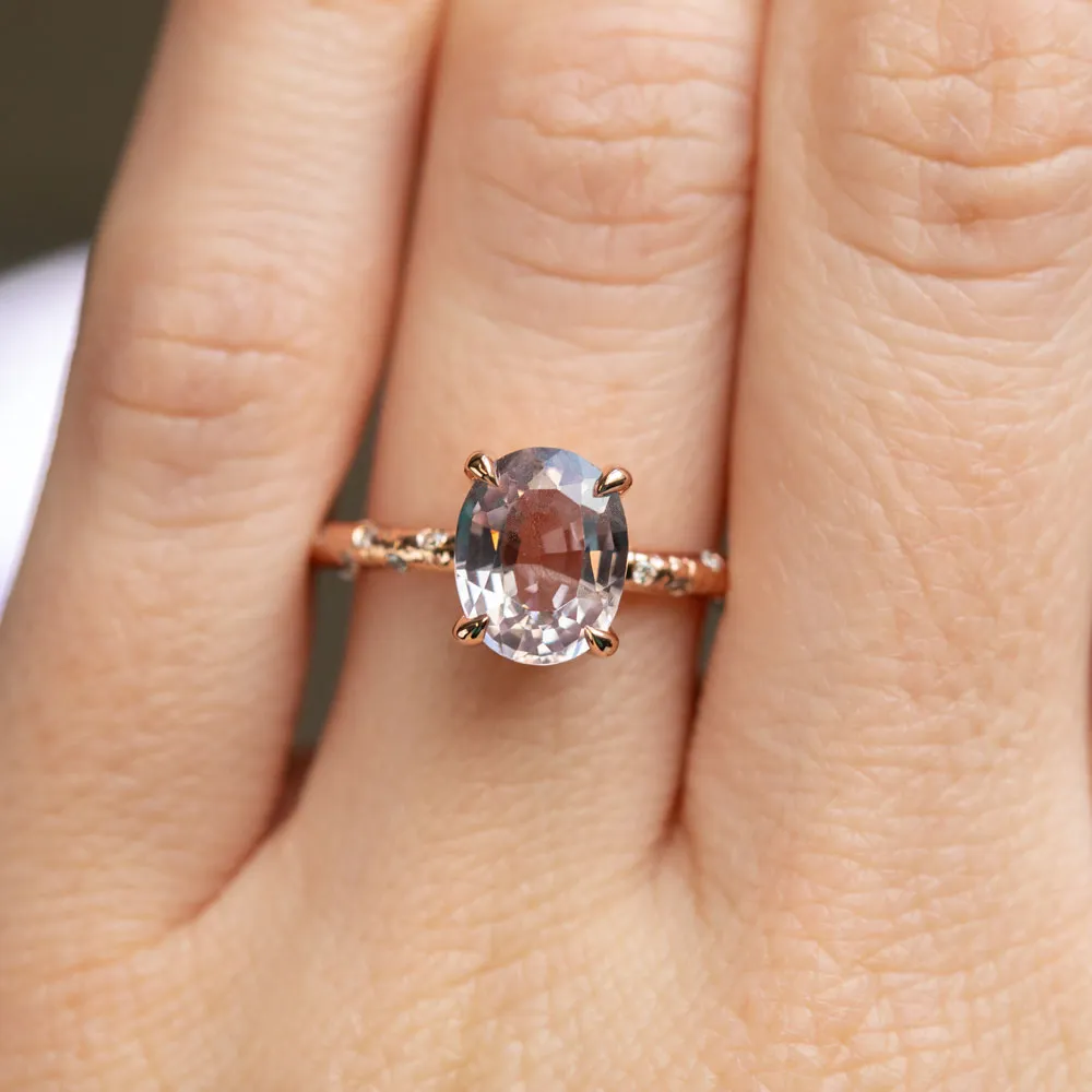 2.10ct Oval Pink Spinel in 14k Rose Gold Low Profile Evergreen Solitaire with Embedded Diamonds