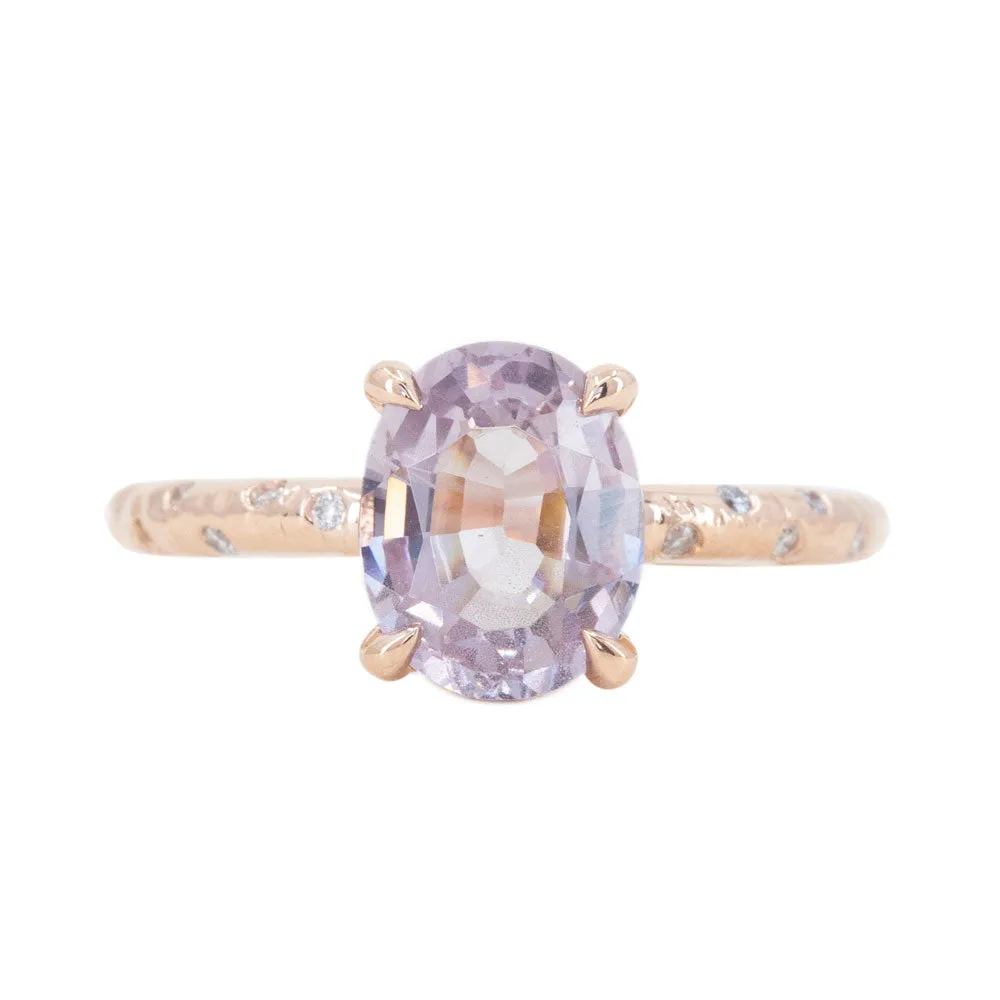 2.10ct Oval Pink Spinel in 14k Rose Gold Low Profile Evergreen Solitaire with Embedded Diamonds