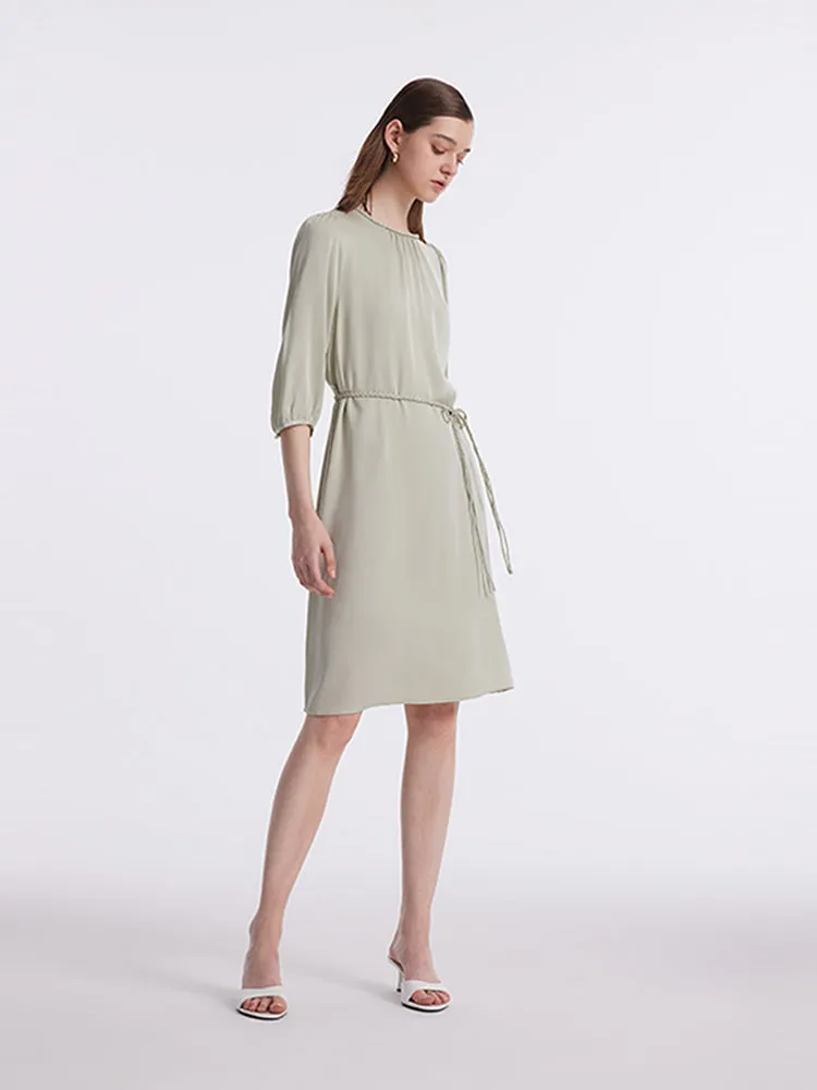 22 Momme Mulberry Silk Women Midi Dress With Rope Belt