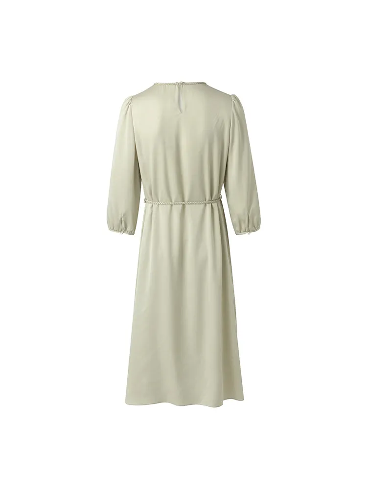 22 Momme Mulberry Silk Women Midi Dress With Rope Belt