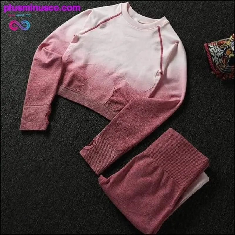 2PCS Yoga Set Women Long Sleeve Crop Tops And High Waisted