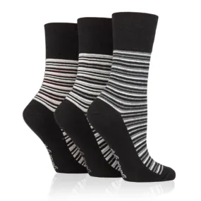 3 Pairs Non Binding Socks for Women in Black Stripes