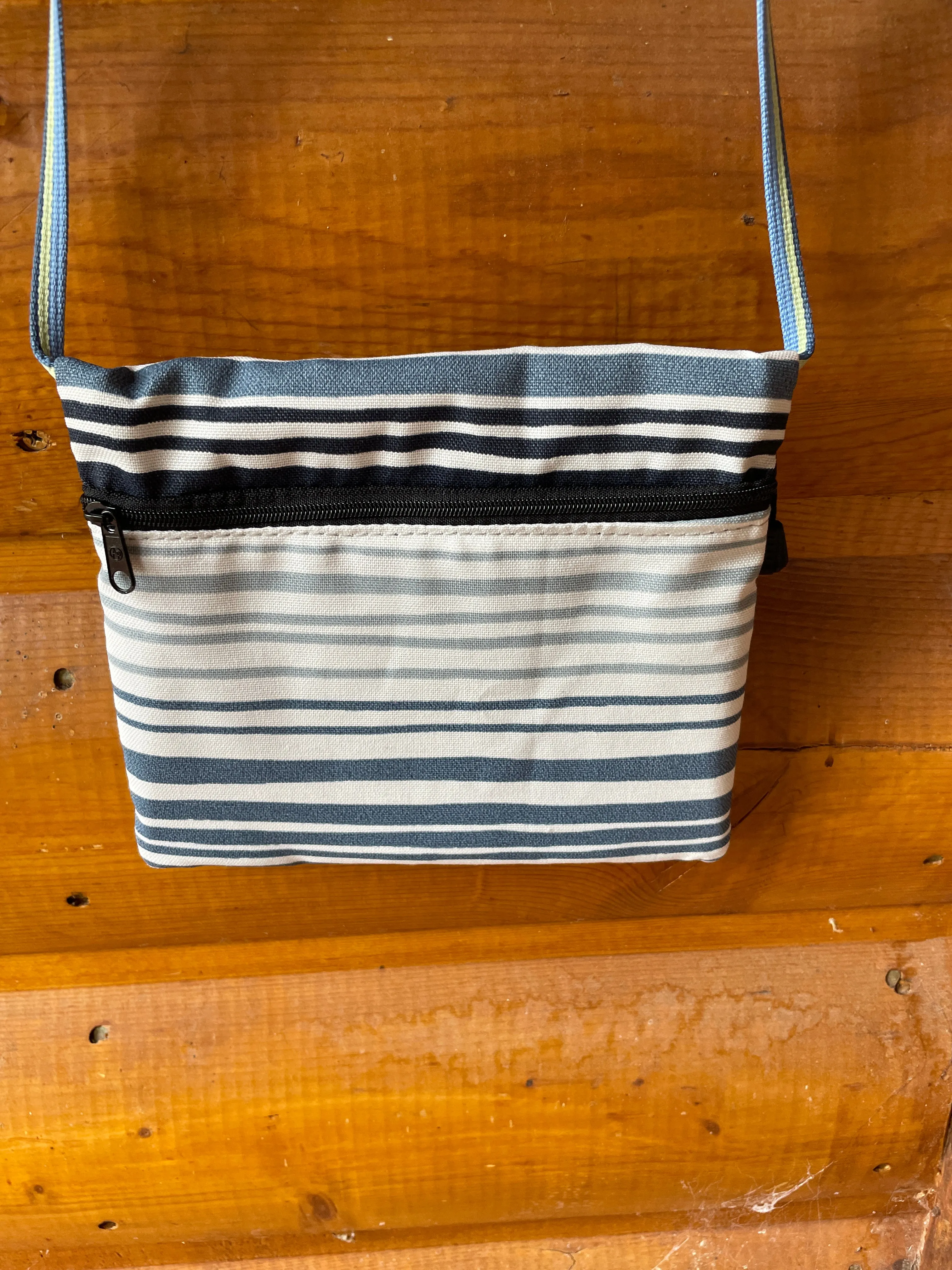 3 Zip Bag Slate Blue-Stripe Print Fabric