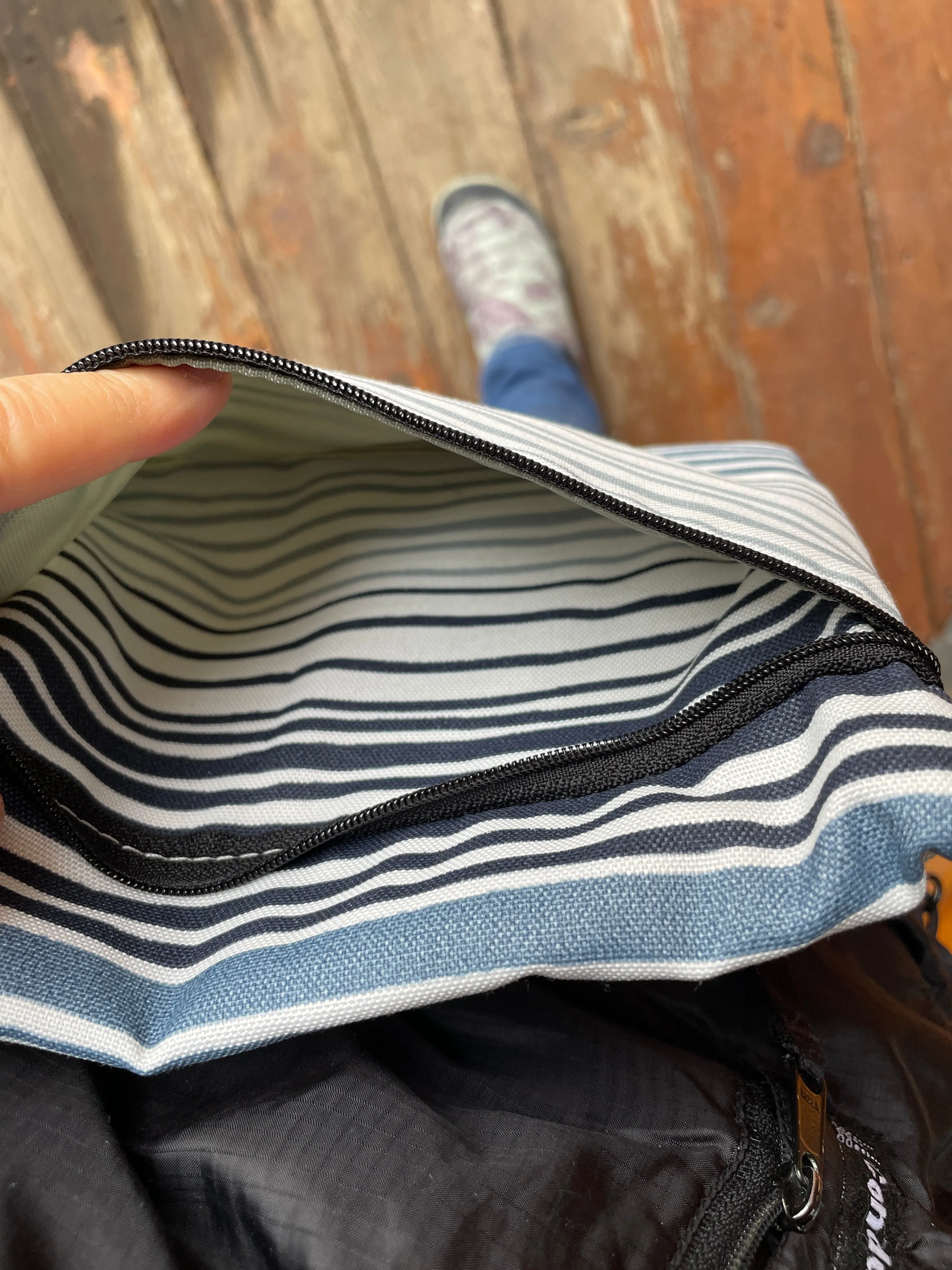 3 Zip Bag Slate Blue-Stripe Print Fabric