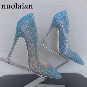 8/10/12CM Women's High Heels Summer Dress Pointed Toe Bling High Heel Shoes Lady Platform