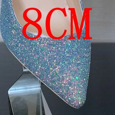 8/10/12CM Women's High Heels Summer Dress Pointed Toe Bling High Heel Shoes Lady Platform