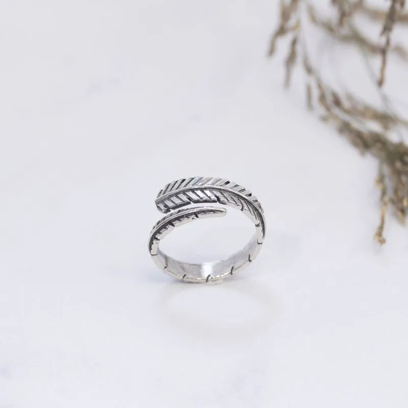 925 Sterling Silver Feather Adjustable Ring