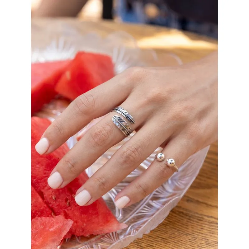 925 Sterling Silver Feather Adjustable Ring