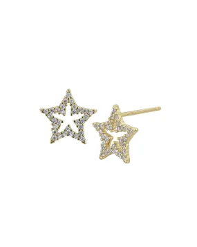 925 Sterling Silver Gold Plated CZ with Star Stud Earring for women