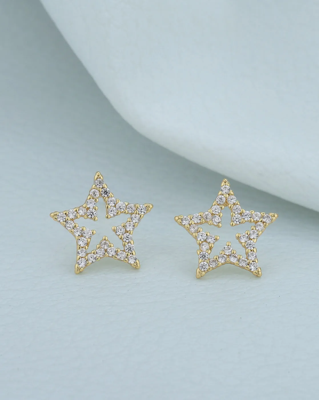 925 Sterling Silver Gold Plated CZ with Star Stud Earring for women