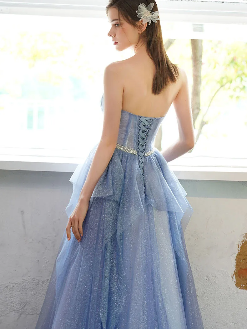 A-line Tulle Sequin Long Prom Dress, Tulle Sequin Long Evening Dress