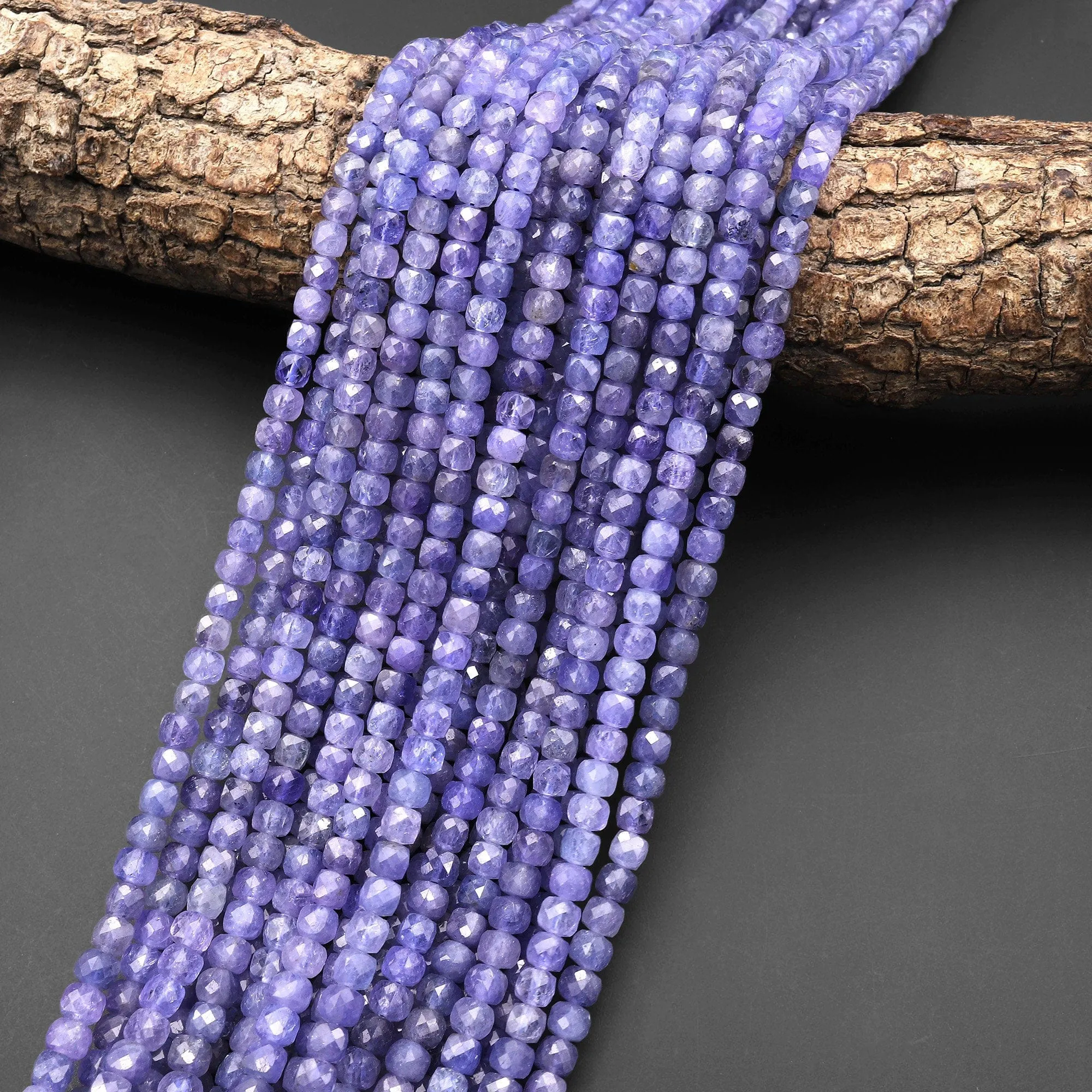 AAA Faceted Genuine Natural Tanzanite 4mm Cube Beads Purple Blue Gemstone 15.5" Strand