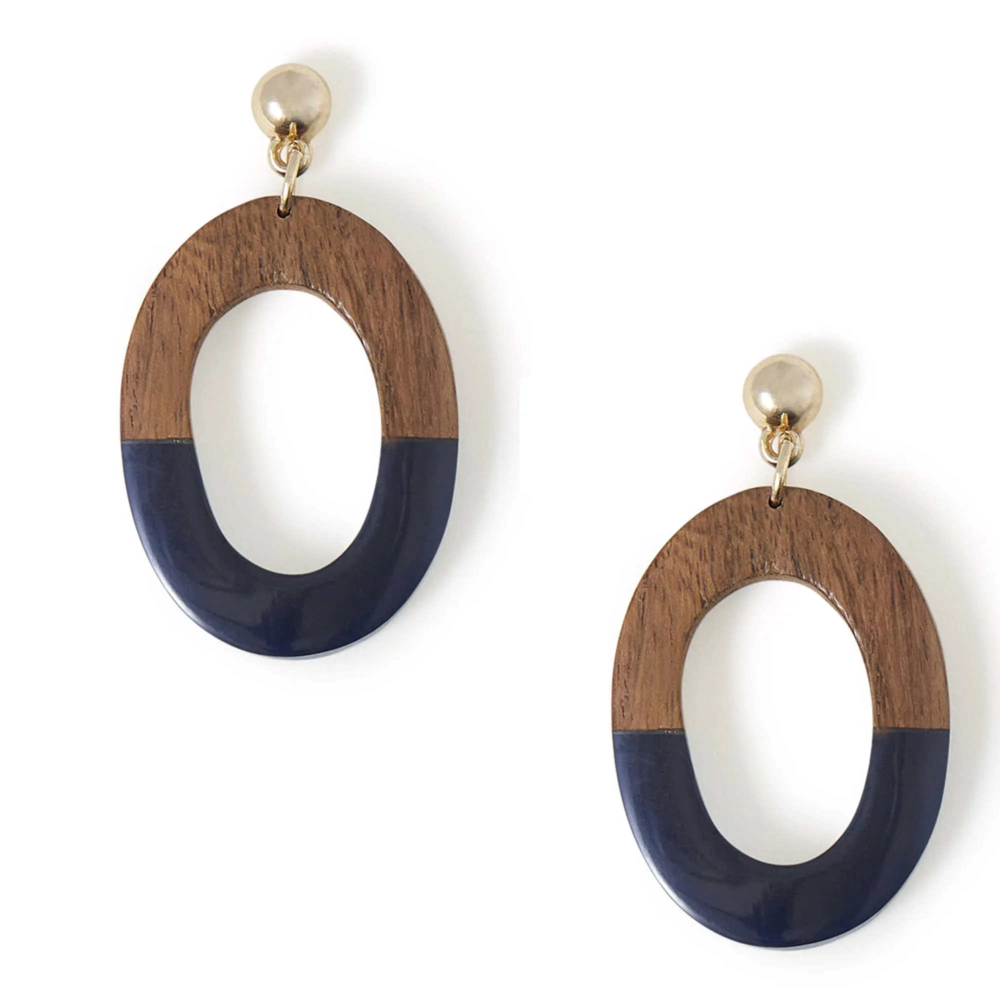 Accessorize London Women's Statement Oval Wood Earrings