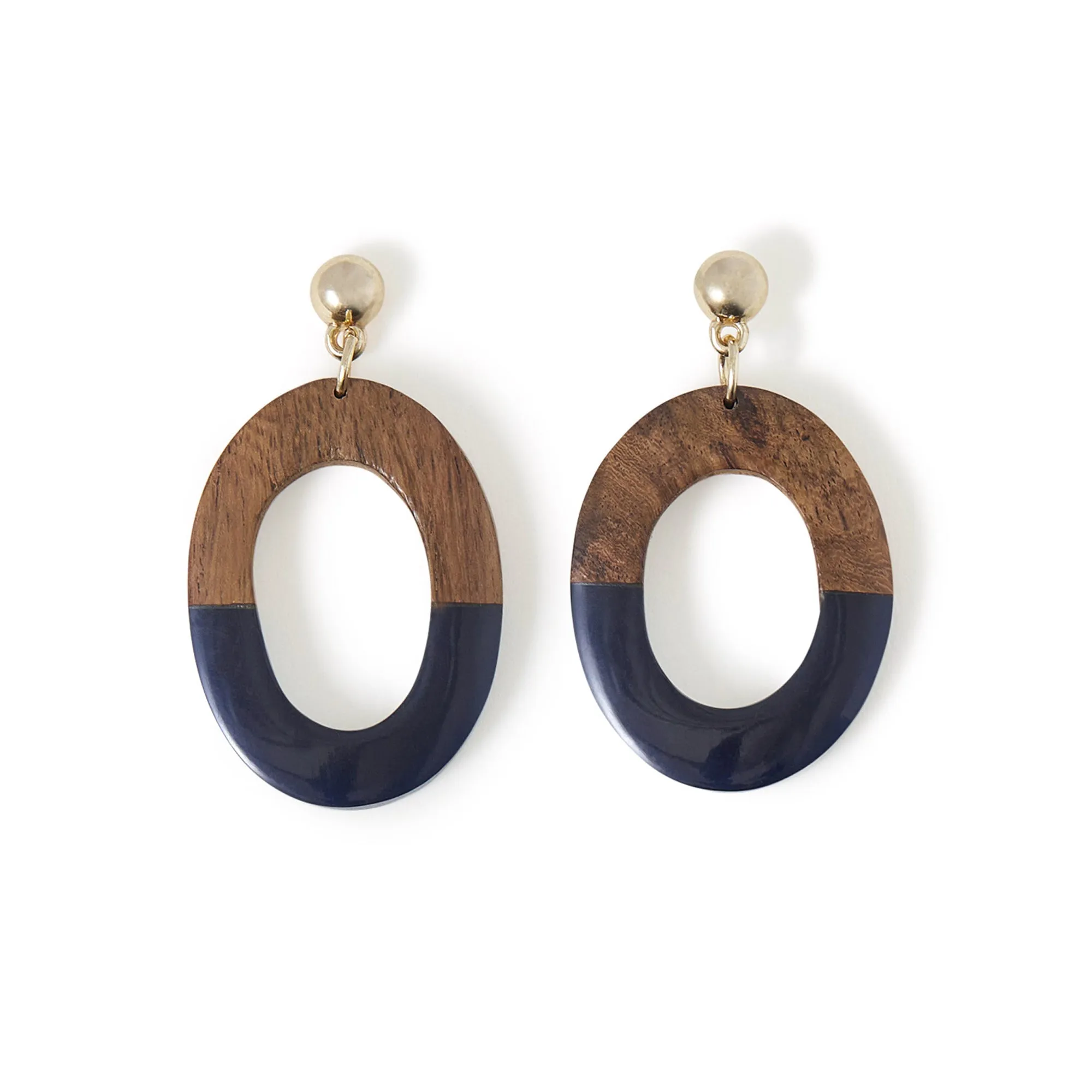 Accessorize London Women's Statement Oval Wood Earrings