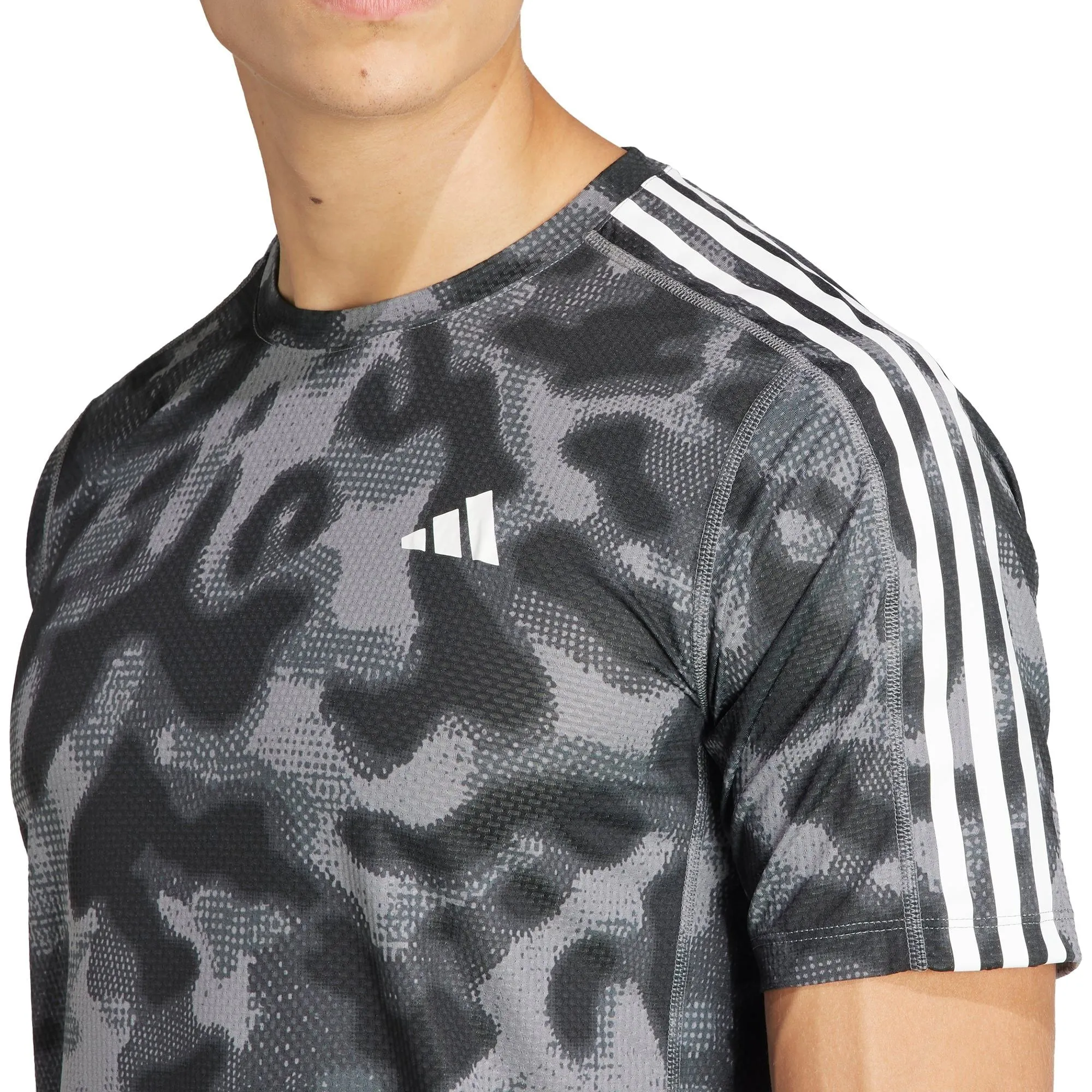 adidas Own The Run 3 Stripes Short Sleeve Mens Running Top - Grey