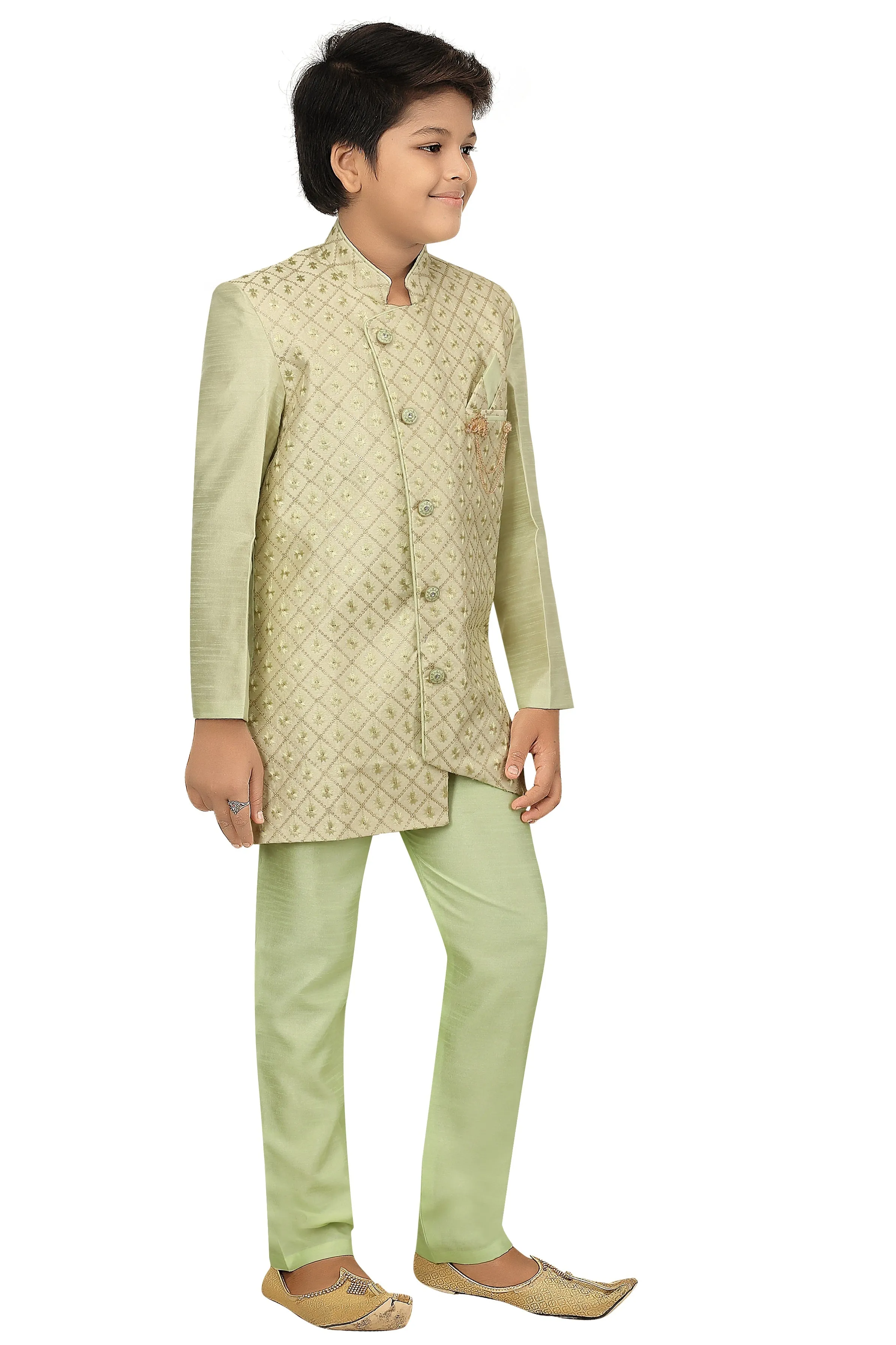 Ahhaaaa Kids Ethnic Indo Western Sherwani and Pyjama Set for Boys