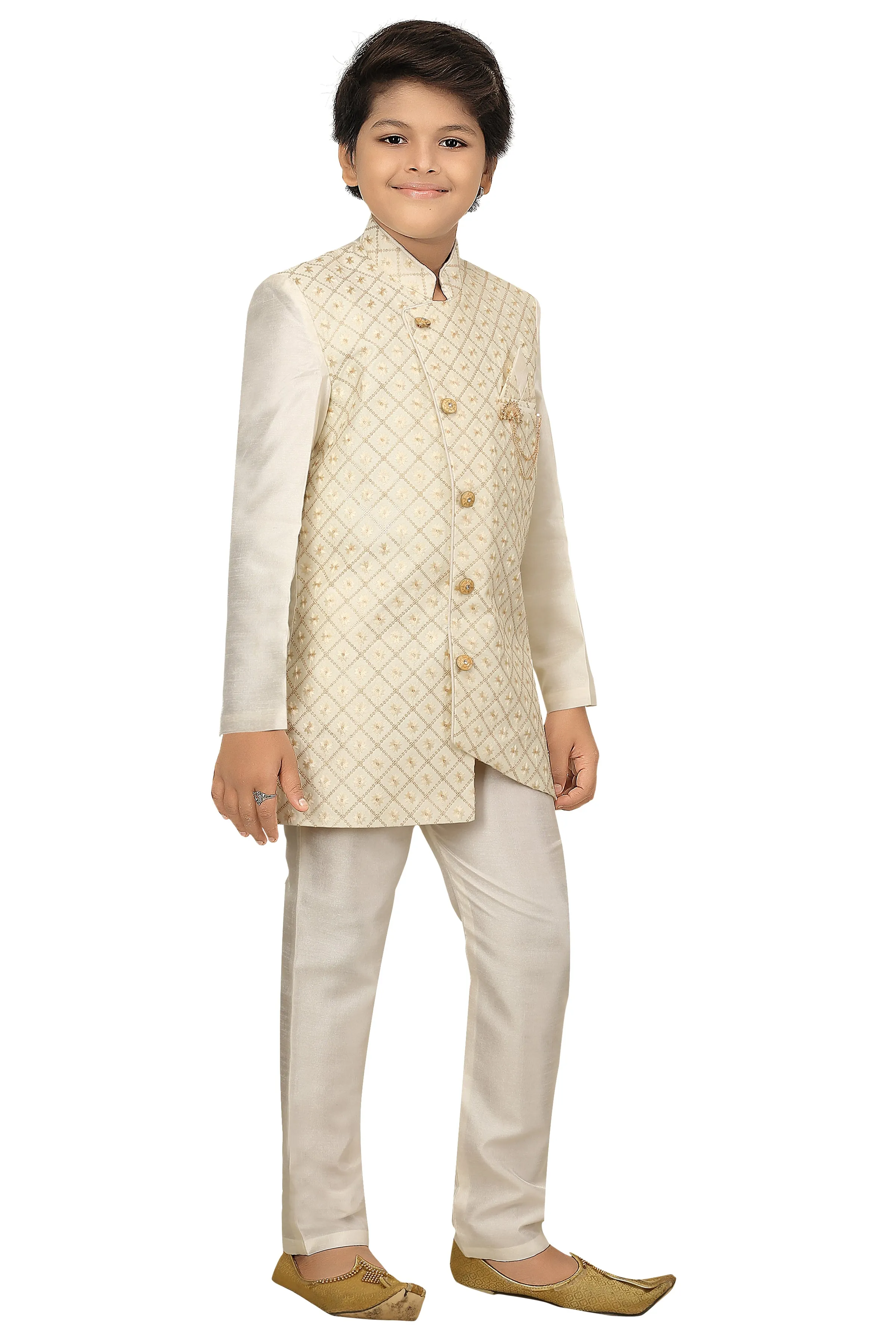 Ahhaaaa Kids Ethnic Indo Western Sherwani and Pyjama Set for Boys