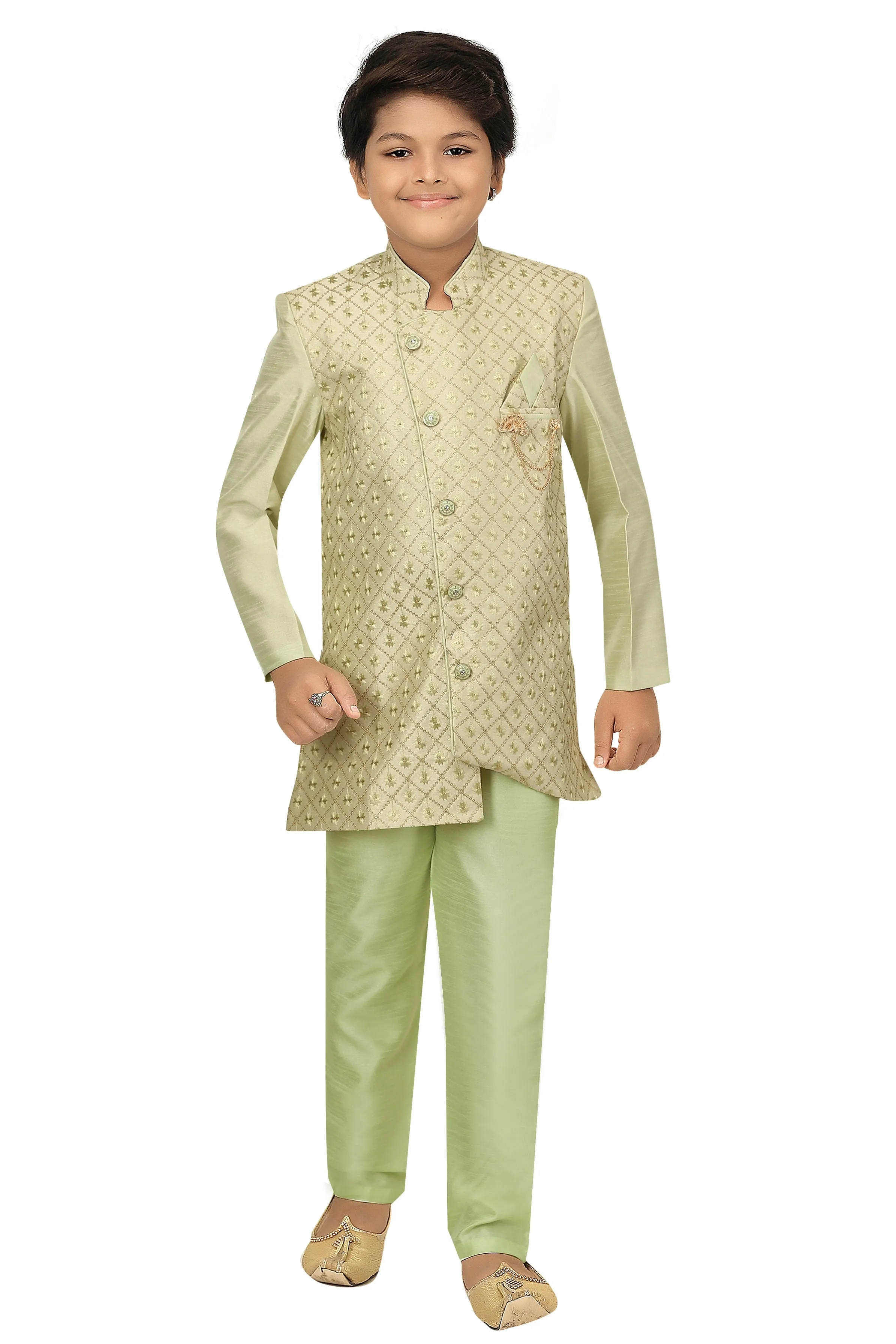 Ahhaaaa Kids Ethnic Indo Western Sherwani and Pyjama Set for Boys