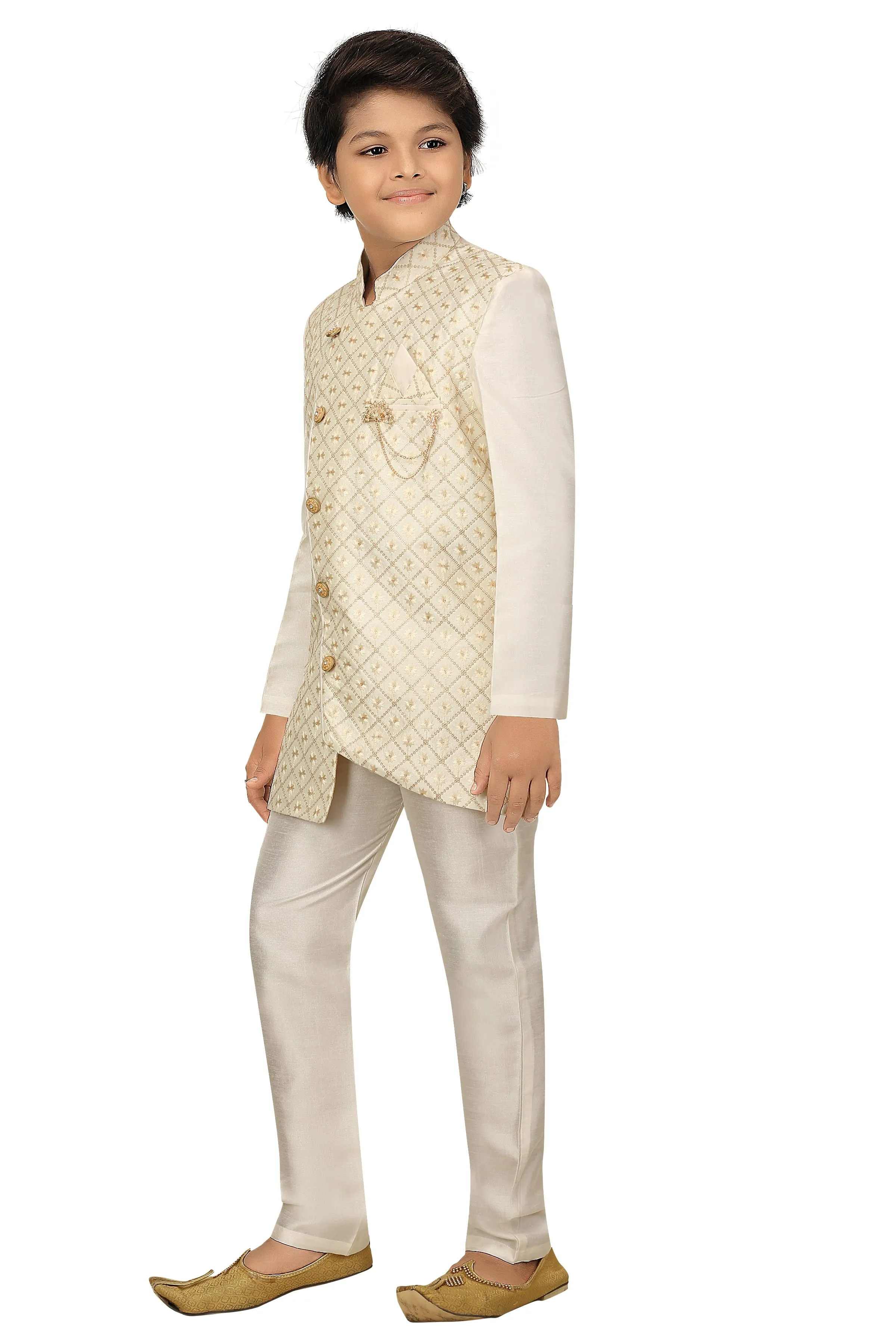 Ahhaaaa Kids Ethnic Indo Western Sherwani and Pyjama Set for Boys